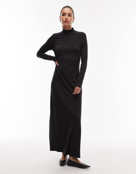 Vestido largo negro de manga larga de tacto suave de ARKET - view 1