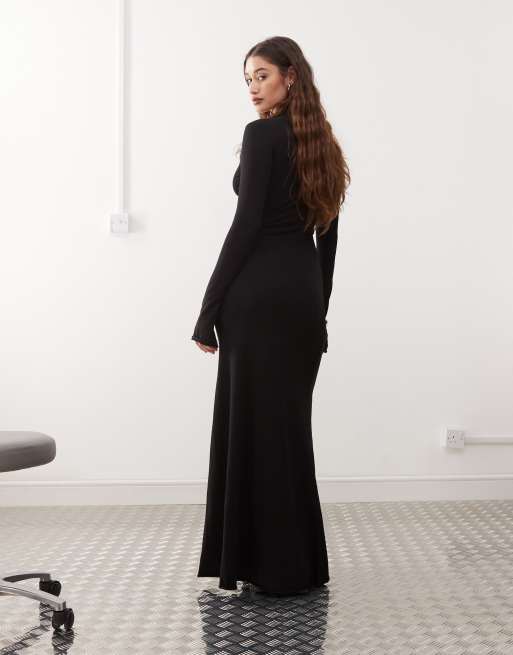 Vestido largo negro de manga larga y corte slim de Weekday, 4 de 4