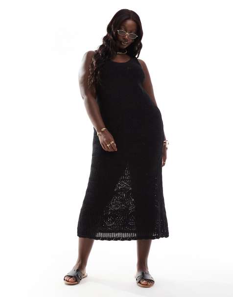Vestido largo negro de punto calado de ONLY Curve - view 1