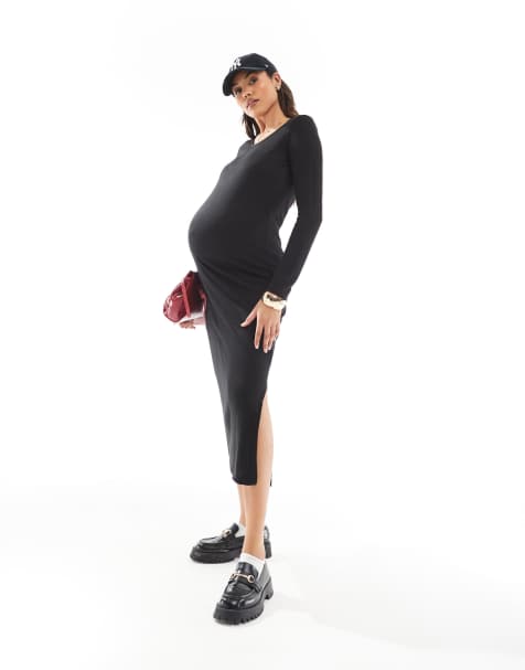 Vestido largo negro de punto liso suave de Mamalicious Maternity - view 1