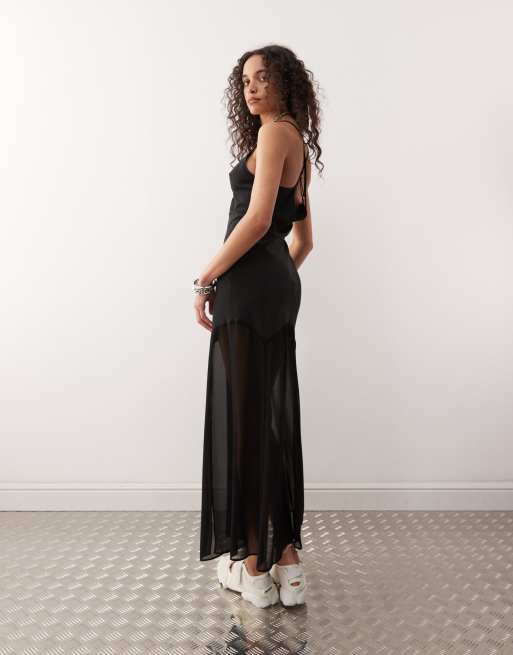 Vestido largo negro de tejido liso y transparente de COLLUSION, 4 de 4