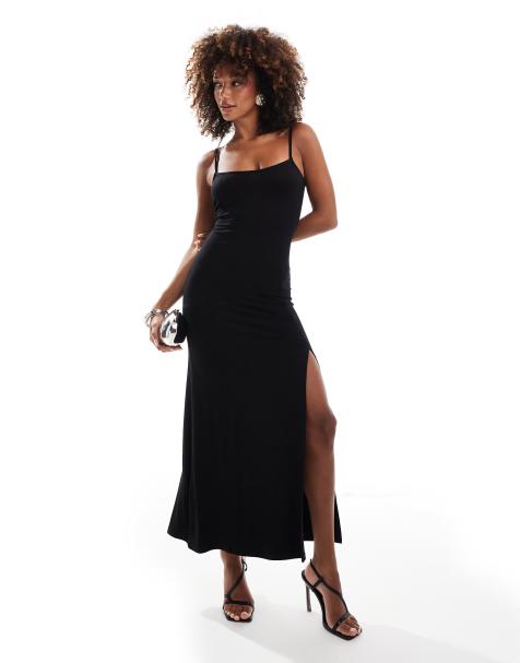Vestido largo negro de tirantes con escote cuadrado y falda de corte amplio de ASOS DESIGN - view 1