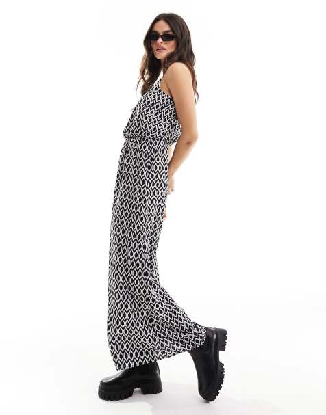 Vestido largo negro de tirantes con estampado gráfico de ONLY - view 1