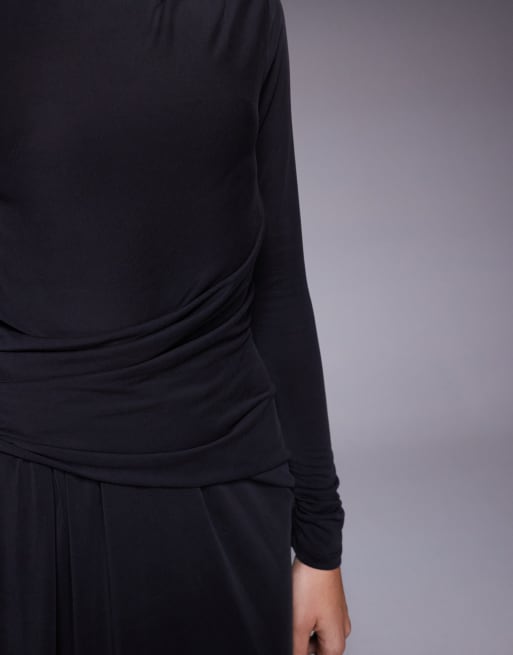 Vestido largo negro drapeado de punto liso de modal Modest de ASOS