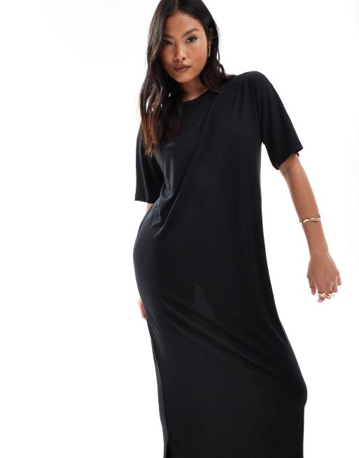 Vestido largo negro estilo camiseta de Noisy May Petite, 3 de 4