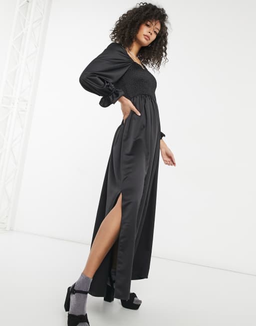Vestido largo negro fruncido de satén de ASOS DESIGN Tall, 4 de 4