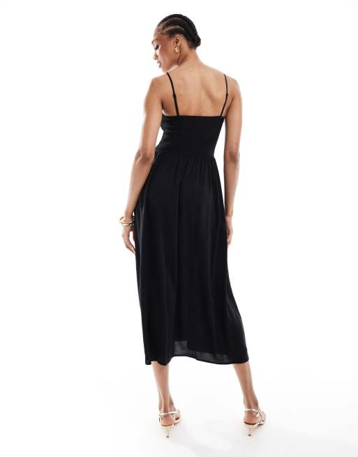 Vestido largo negro fruncido de tirantes Easy de Vero Moda Tall, 3 de 4