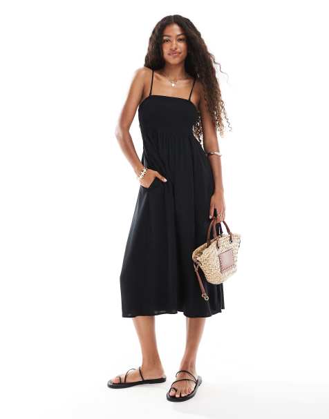Vestido largo negro fruncido de tirantes Easy de Vero Moda - view 1