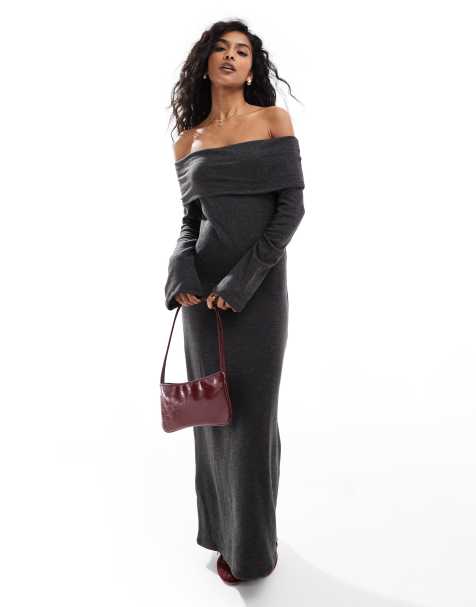 Vestido largo negro jaspeado con escote Bardot de tejido muy suave de Vero Moda - view 1