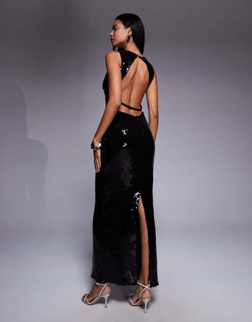 Vestido largo negro sin mangas de lentejuelas Portia de Bardot, 2 de 4