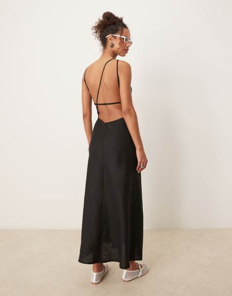 Vestido largo negro sin mangas de lino Opal de VRG GRL - view 1