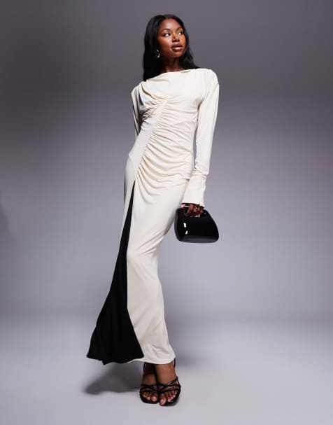 Vestido largo negro y blanco con cuello alto exclusivo de Daska - view 1