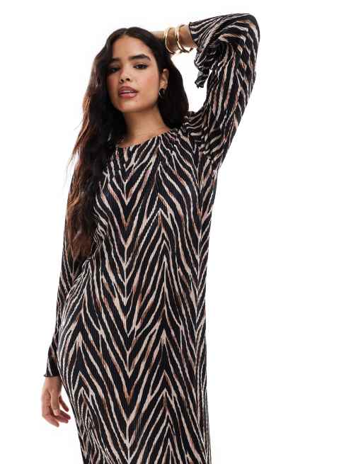 Vestido largo plisado con estampado animal en zigzag y mangas anchas de Vila