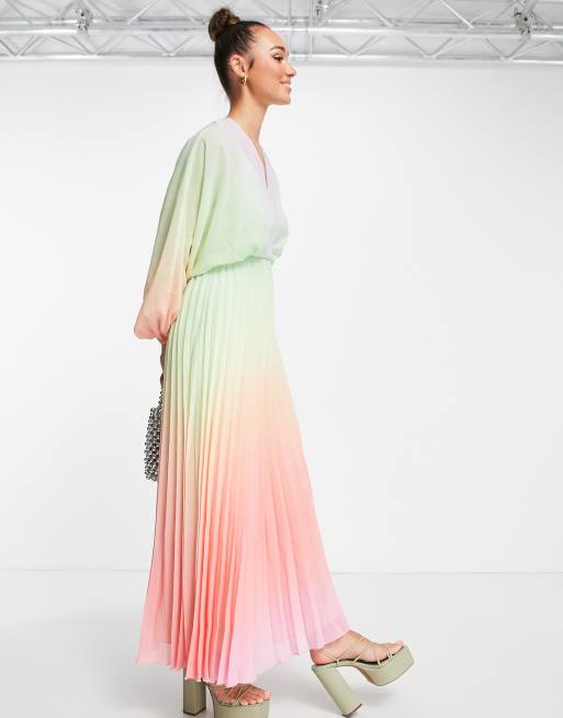 Vestido largo plisado en tonos pastel degradados de ASOS DESIGN , 4 de 4