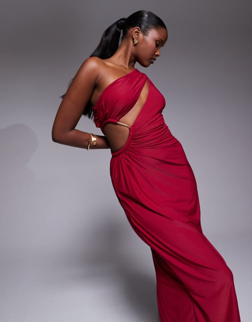 Vestido largo rojo ajustado asimétrico con abertura Jorgia de JLUXLABEL, 2 de 4