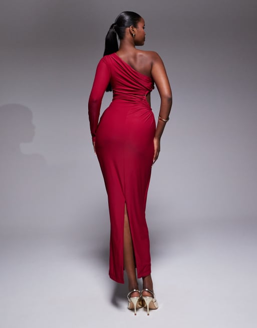 Vestido largo rojo ajustado asimétrico con abertura Jorgia de JLUXLABEL, 3 de 4