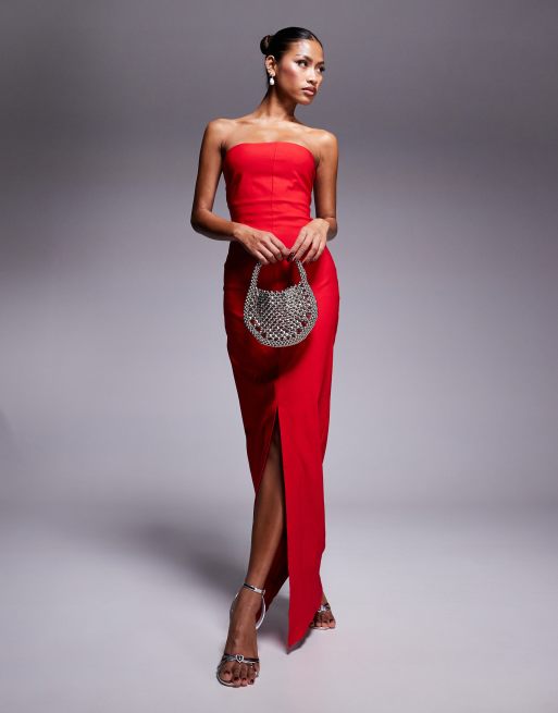 Dress Vestido Rojo Palabra Honor Vestido Largo Palabra De Honor