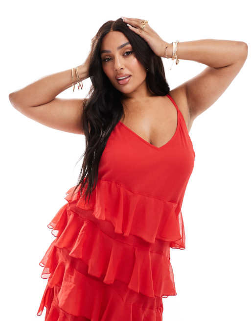 Vestido largo rojo con volantes de Yours, 2 de 4