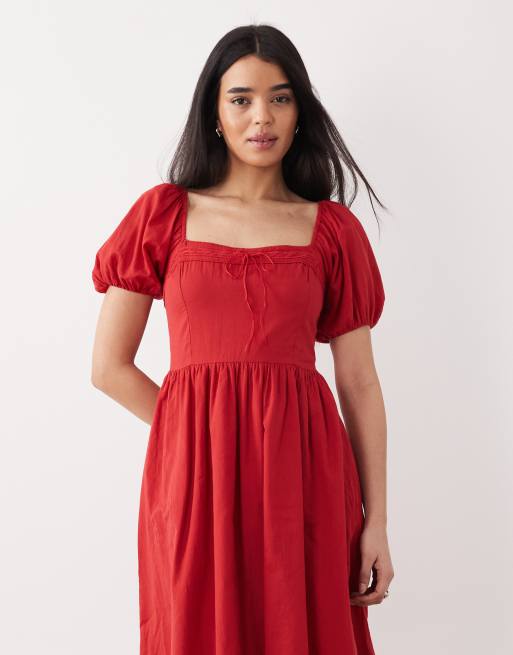 Vestido largo rojo de estilo mesonera de Abercrombie & Fitch, 2 de 4