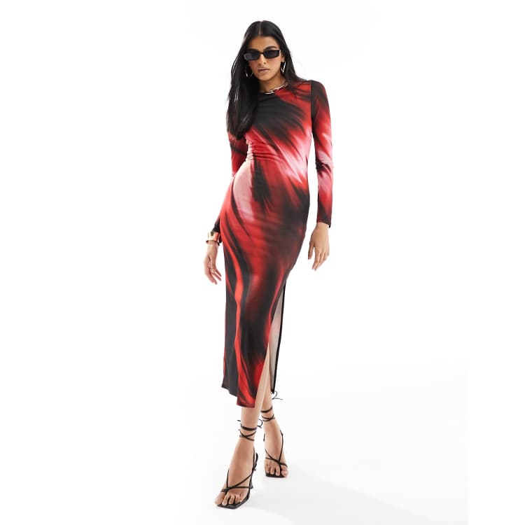 Vestido largo best sale rojo manga larga