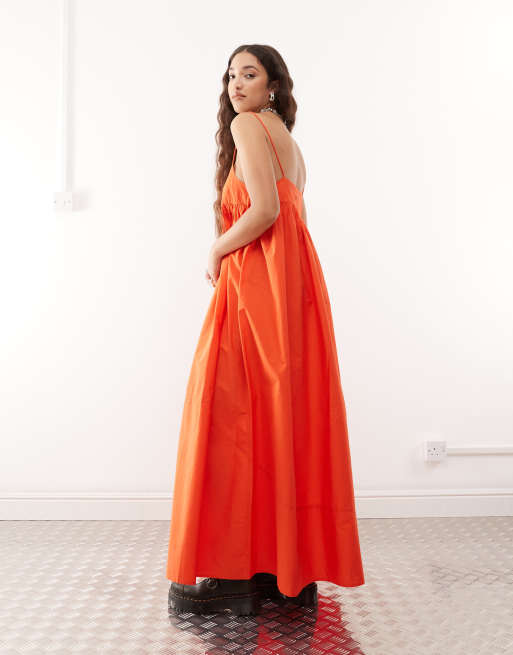 Vestido largo rojo de tirantes de tejido liso de COLLUSION, 2 de 4