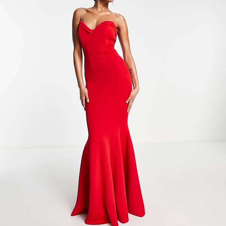 Vestido largo rojo intenso de corte sirena con escote corazón de ASOS  DESIGN Tall | ASOS
