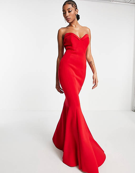Vestido largo rojo intenso de corte sirena con escote corazón de ASOS  DESIGN Tall | ASOS