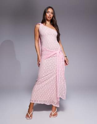 Vestido largo rosa asimétrico con detalle anudado en la falda de encaje de ASOS DESIGN - view 1