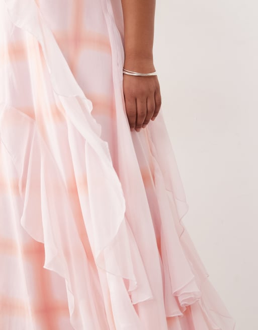 Vestido largo rosa claro escalonado con volantes verticales a capas de ARRANGE Curve, 3 de 4