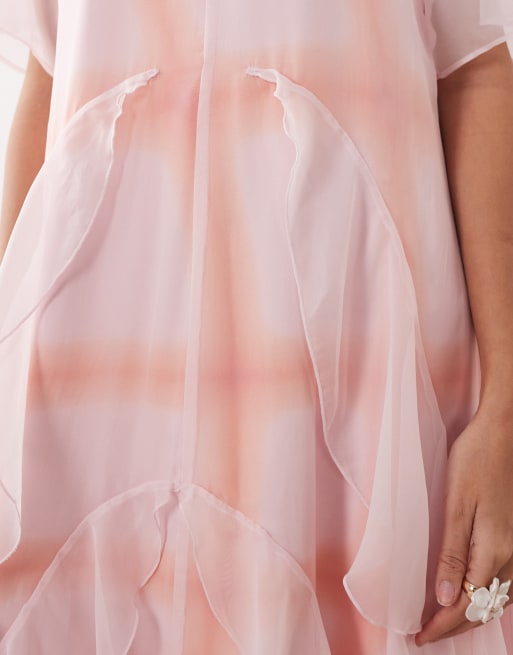 Vestido largo rosa claro escalonado con volantes verticales a capas de ARRANGE, 4 de 4