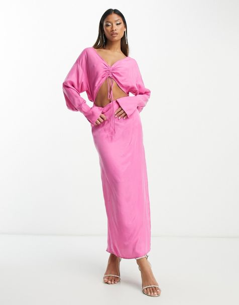 Vestido largo rosa con cordón ajustable en el pecho y abertura de ASOS EDITION - view 1
