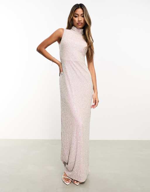 Vestido largo rosa con cuello alto sin mangas de lentejuelas exclusivo de In The Style