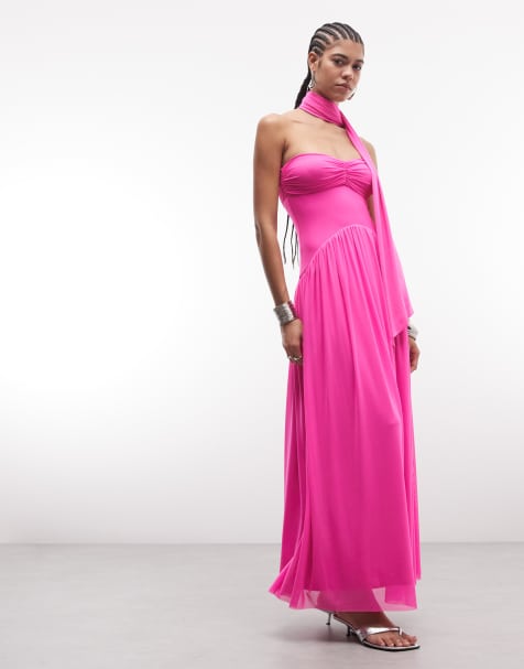 Vestido largo rosa con escote palabra de honor, cintura moldeada y fular desmontable Rori de AFRM - view 1