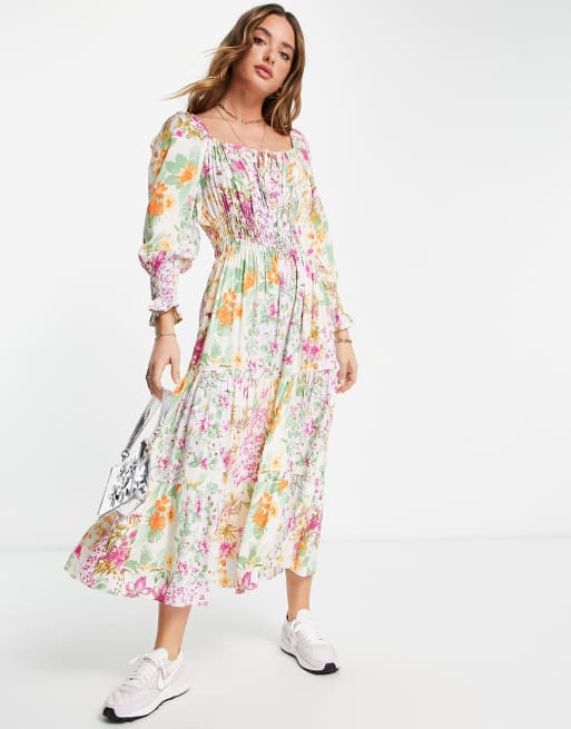 Vestido largo rosa con estampado estilo patchwork exclusivo de Y.A.S 