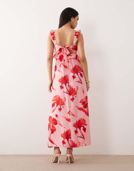 Vestido largo rosa con estampado floral y detalle de volantes de ONLY, 4 de 4