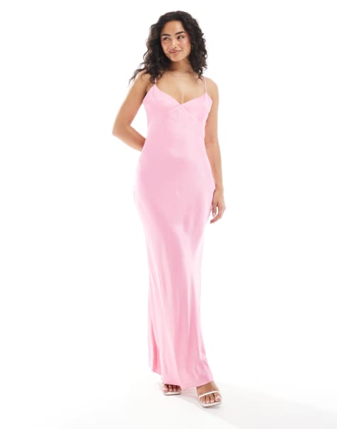Vestido largo rosa con lazada en la espalda de satén de ASOS DESIGN - view 1