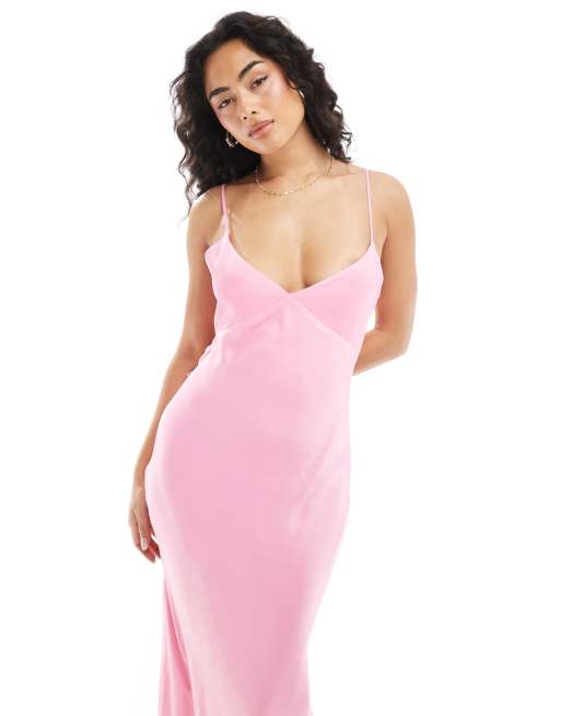 Vestido largo rosa con lazada en la espalda de satén de ASOS DESIGN, 2 de 4