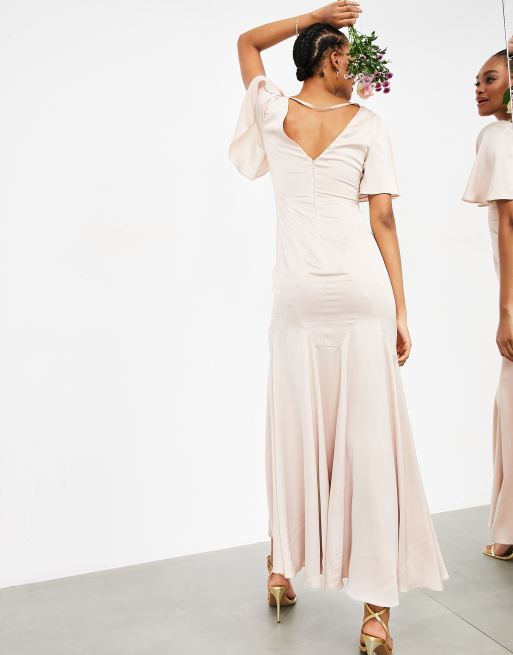Vestido largo rosa con manga acampanada en satén de ASOS EDITION, 2 de 4