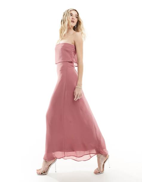 Vestido largo rosa de tirantes con escote palabra de honor de VILA - view 1