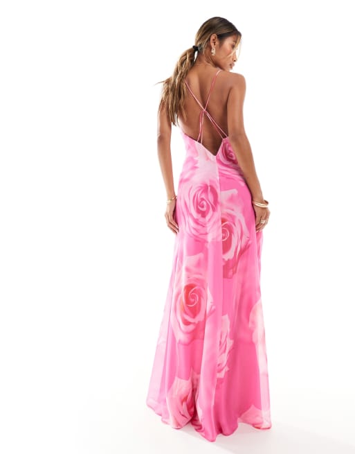 Floral Vestido Rosa Flores Mango Vestido Largo Rosa De Tirantes