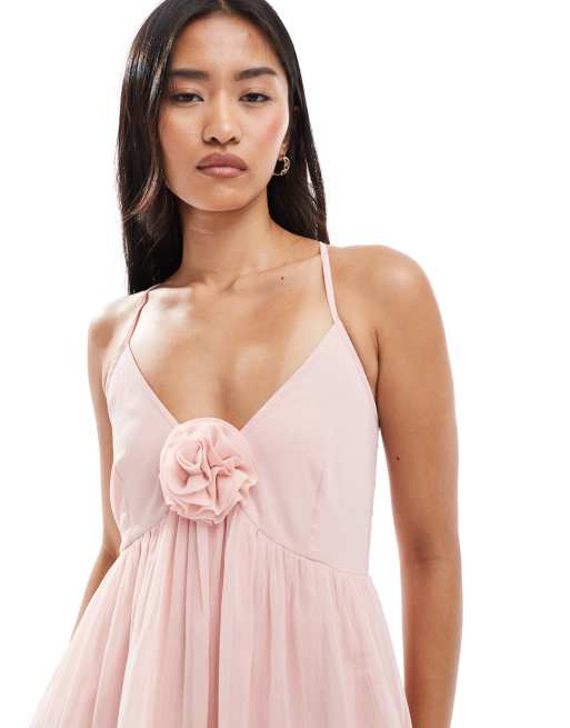 Vestido largo rosa empolvado escalonado de chifón de Miss Selfridge, 4 de 4
