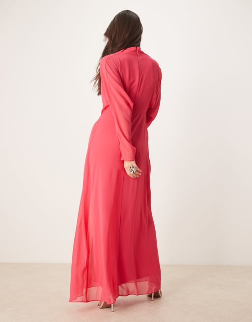 Vestido largo rosa frambuesa con cuello alto de ASOS DESIGN, 3 de 4