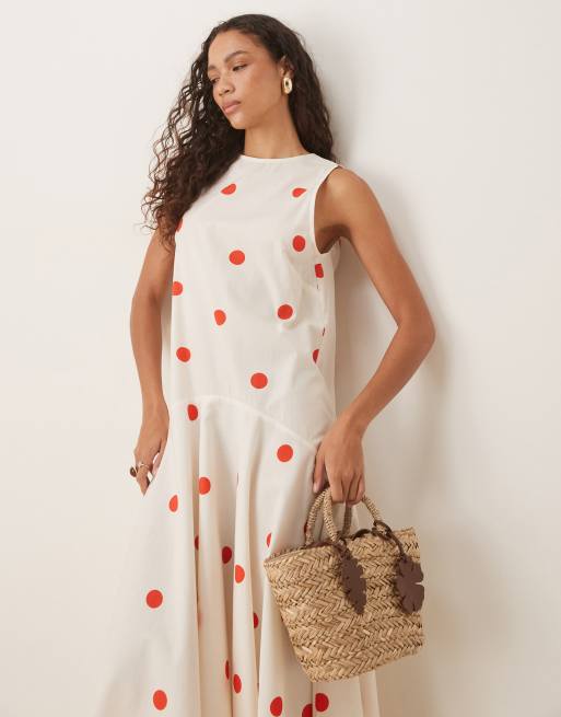 Vestido largo sin mangas con estampado de lunares y cintura baja de ASOS DESIGN, 3 de 4
