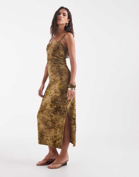 Vestido largo sin mangas en estampado floral verde oscuro - view 1