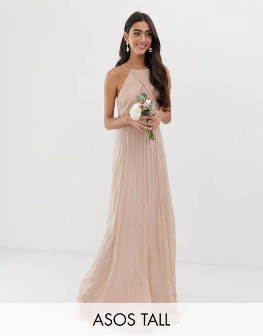 Vestido largo tipo pichi de dama de honor con corpiño fruncido de ASOS DESIGN Tall