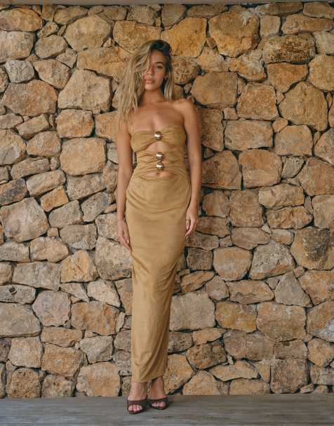 Vestido largo tostado con detalle de abertura de antelina de South Beach x Liv Silverman - view 1
