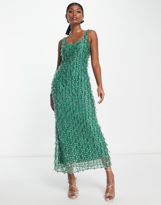 recompensa Tercero Distribuir Vestido largo verde bosque con adornos colgantes de pedrería de ASOS DESIGN  | ASOS