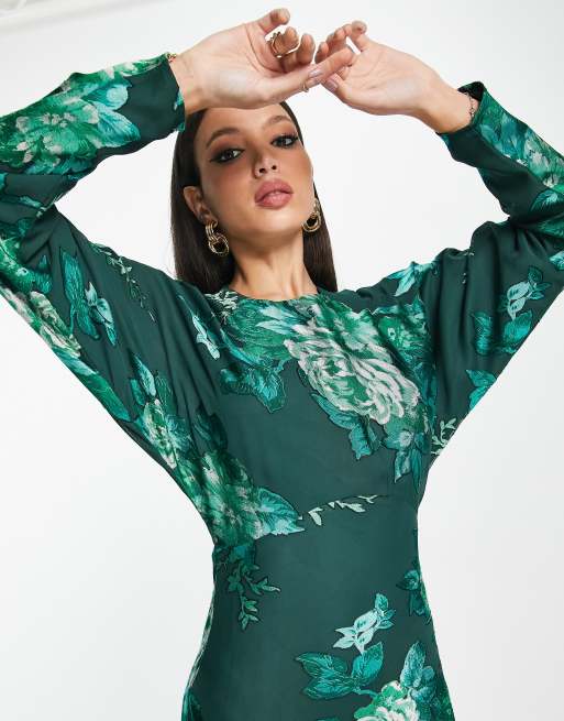 Vestido largo verde con cuello alto y estampado floral de devoré de ASOS DESIGN Tall , 3 de 4