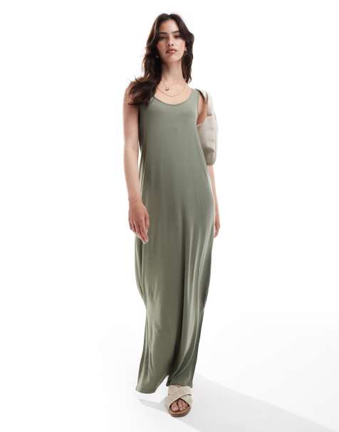 Vestido largo verde con cuello ancho de PIECES - view 1