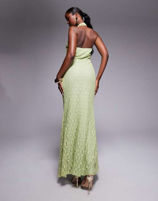 Vestido largo verde con cuello halter cruzado en la parte delantera de ASOS DESIGN, 2 de 4